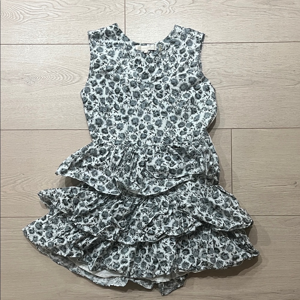 LoveShackFancy White and Black Floral Mini Dress